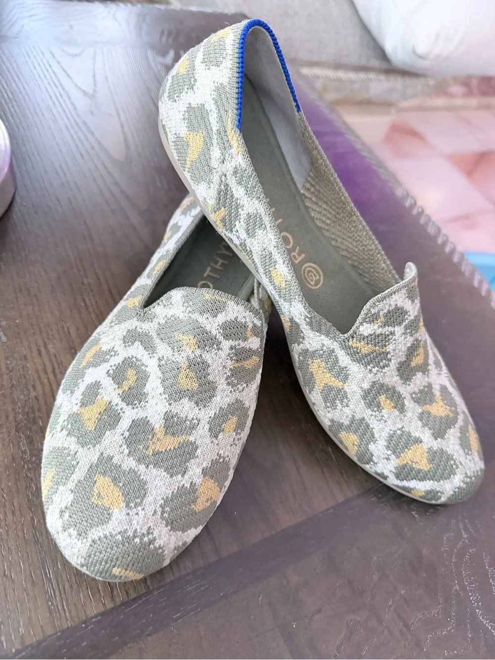 Rothy's Women's Leopard Knit Slip-On Flats in Olive & Gold